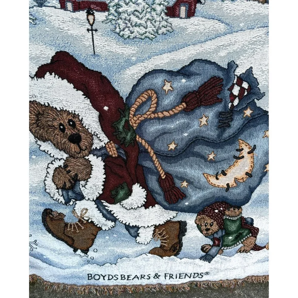 Boyds Bears He's Coming To Town Christmas Tapestry Throw Blanket 72x56